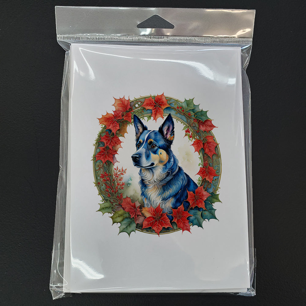 Australian Cattle Dog Christmas Flowers Greeting Cards Pack of 8 Blank Cards with Envelopes Whimsical A7 Size 5x7