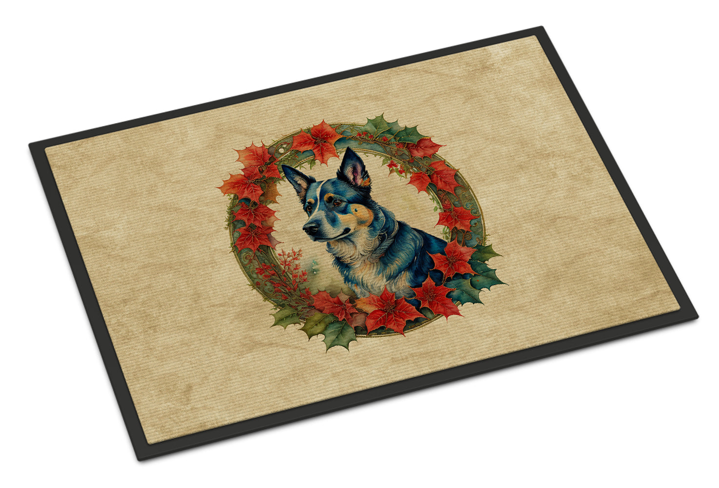 Australian Cattle Dog Christmas Flowers Doormat Indoor Outdoor 24H X 36W Front Door Mat Rugs for Entryway, Non Slip Washable Low Pile,