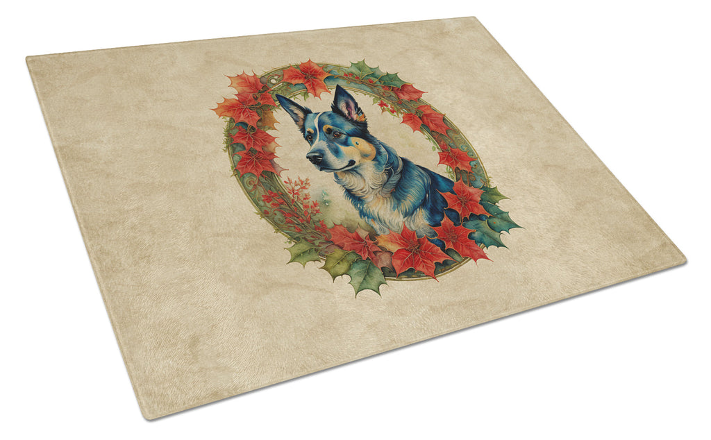 Australian Cattle Dog Christmas Flowers Cutting Board Tempered Glass Kitchen Cutting Surface, Heat Resistant Chopping, Non-Slip Feet, Food Prep & Serving