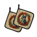 Australian Cattle Dog Christmas Flowers Pot Holder Set of 2 Heat Resistant Quilted Hot Pads 7.5 x 7.5 Inch, Insulated Kitchen Trivets for Cooking & Baking