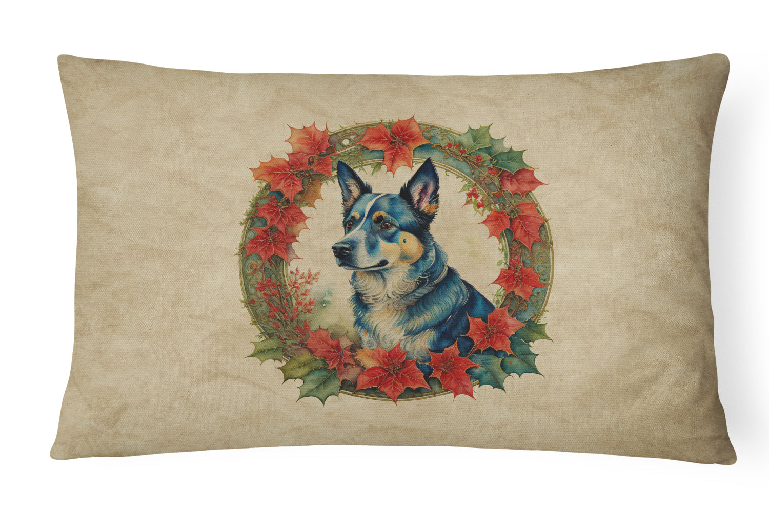 Australian Cattle Dog Christmas Flowers Decorative Throw Pillow 12x16 Indoor Outdoor Accent Cushion, Fabric Cover with Insert for Sofa, Bed, Porch & Living Room