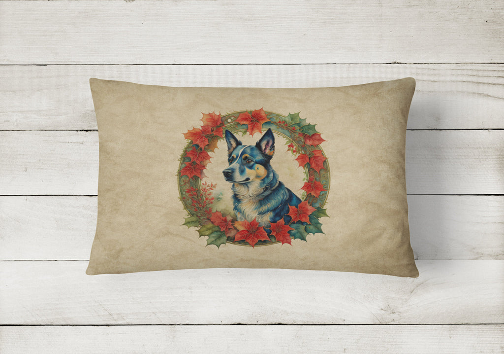 Australian Cattle Dog Christmas Flowers Decorative Throw Pillow 12x16 Indoor Outdoor Accent Cushion, Fabric Cover with Insert for Sofa, Bed, Porch & Living Room