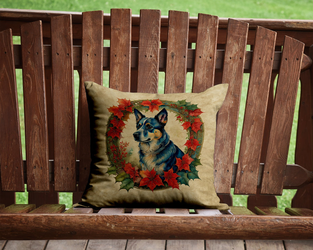 Australian Cattle Dog Christmas Flowers Decorative Throw Pillow 14x14 Indoor Outdoor Accent Cushion, Fabric Cover with Insert for Sofa, Bed, Porch & Living Room