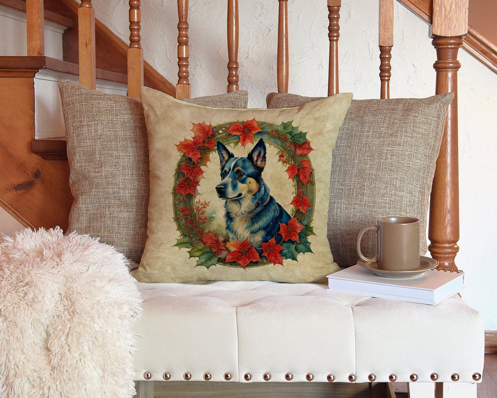 Australian Cattle Dog Christmas Flowers Decorative Throw Pillow 14x14 Indoor Outdoor Accent Cushion, Fabric Cover with Insert for Sofa, Bed, Porch & Living Room