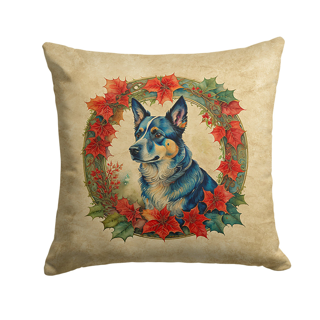 Australian Cattle Dog Christmas Flowers Decorative Throw Pillow 18x18 Indoor Outdoor Accent Cushion, Fabric Cover with Insert for Sofa, Bed, Porch & Living Room