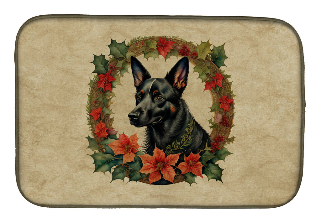 Australian Kelpie Christmas Flowers Dish Drying Mat Absorbent Dish Drying Mat Pad for Kitchen Counter Dish Drainer Mat for Countertop, 14 x 21", Multicolor