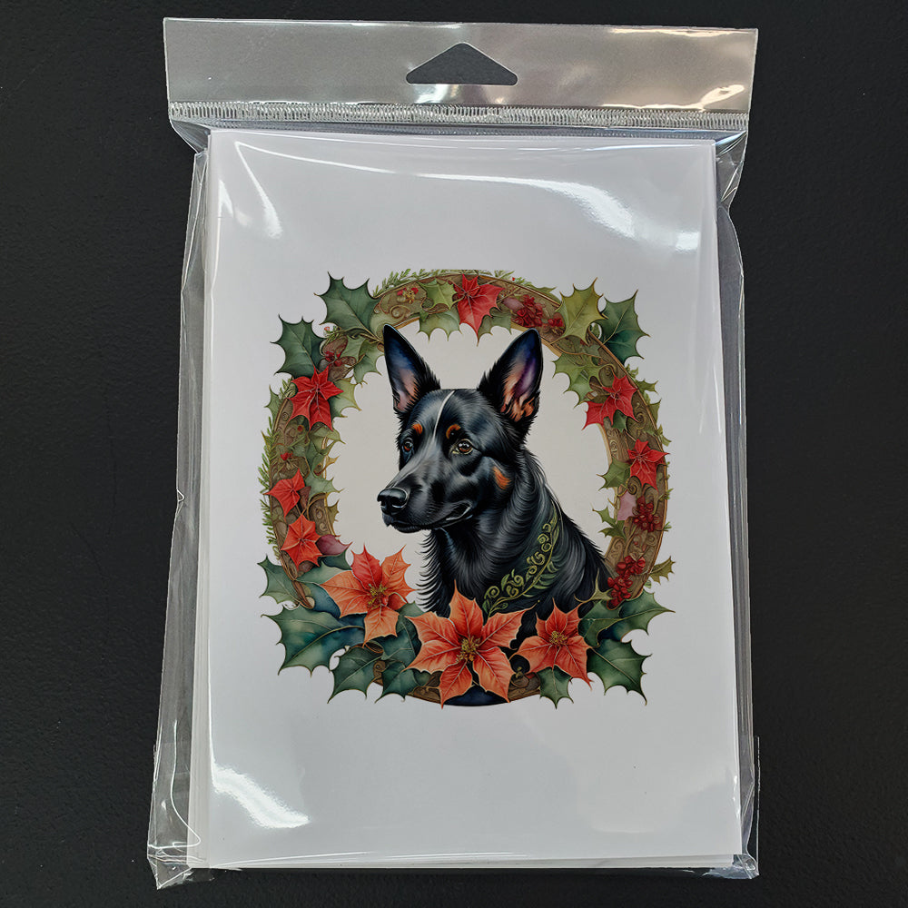 Australian Kelpie Christmas Flowers Greeting Cards Pack of 8 Blank Cards with Envelopes Whimsical A7 Size 5x7
