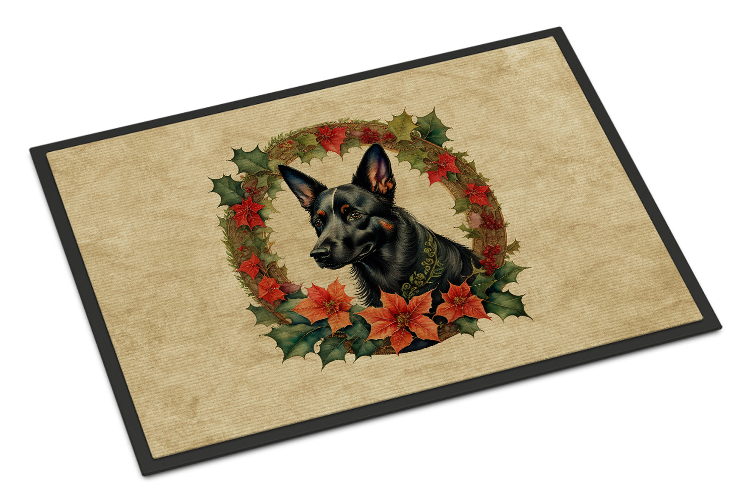 Australian Kelpie Christmas Flowers Doormat Indoor Outdoor 18H X 27W Front Door Mat Rugs for Entryway, Non Slip Washable