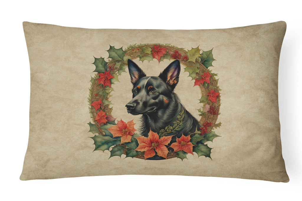 Australian Kelpie Christmas Flowers Decorative Throw Pillow 12x16 Indoor Outdoor Accent Cushion, Fabric Cover with Insert for Sofa, Bed, Porch & Living Room