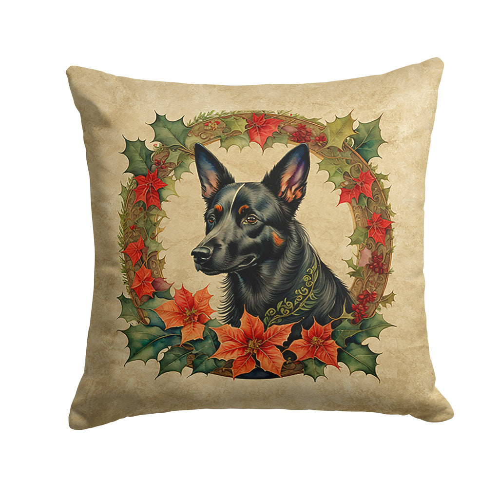 Australian Kelpie Christmas Flowers Decorative Throw Pillow 14x14 Indoor Outdoor Accent Cushion, Fabric Cover with Insert for Sofa, Bed, Porch & Living Room