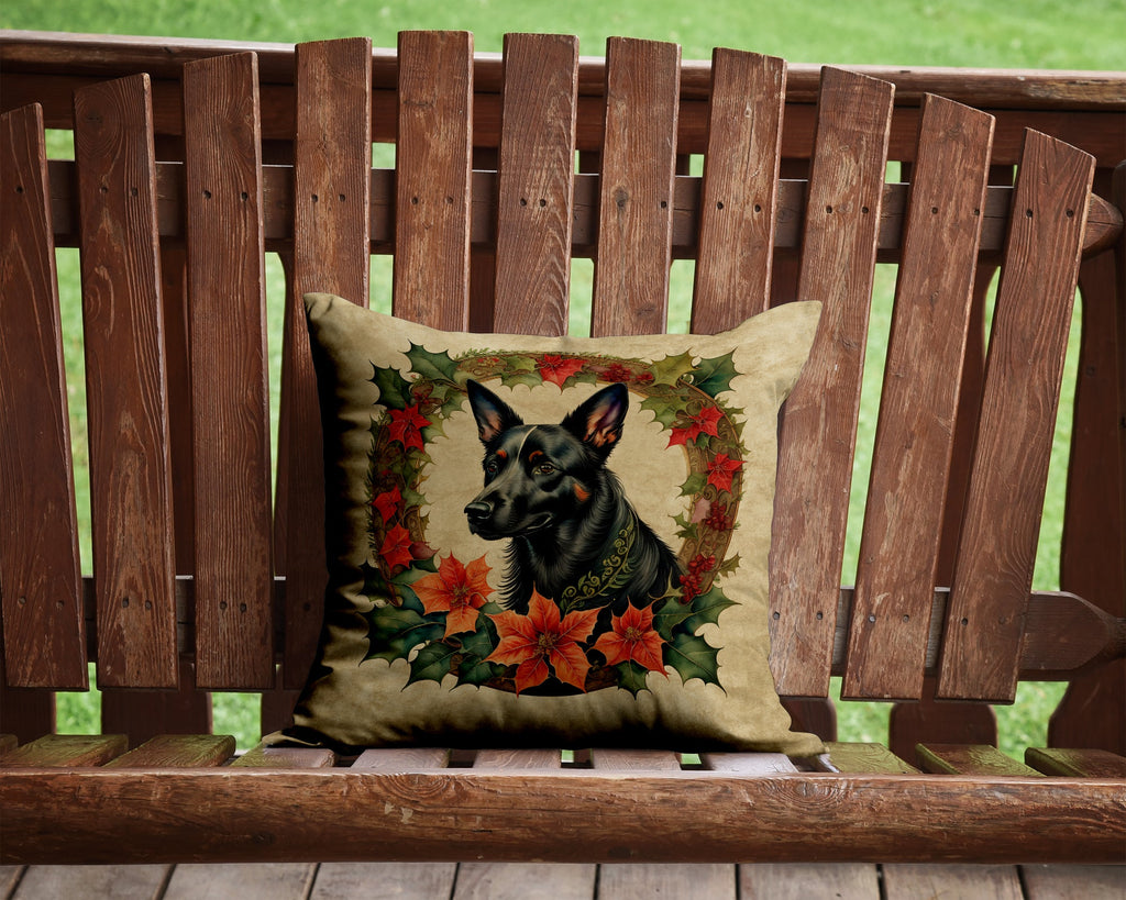 Australian Kelpie Christmas Flowers Decorative Throw Pillow 14x14 Indoor Outdoor Accent Cushion, Fabric Cover with Insert for Sofa, Bed, Porch & Living Room