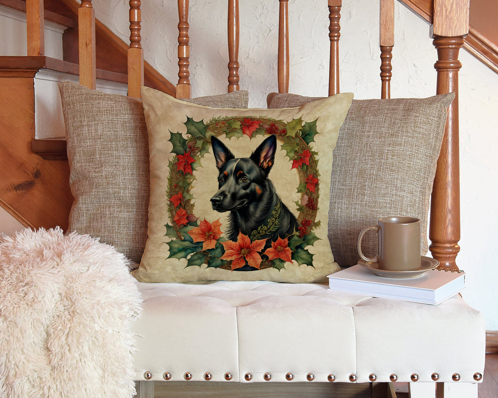 Australian Kelpie Christmas Flowers Decorative Throw Pillow 14x14 Indoor Outdoor Accent Cushion, Fabric Cover with Insert for Sofa, Bed, Porch & Living Room
