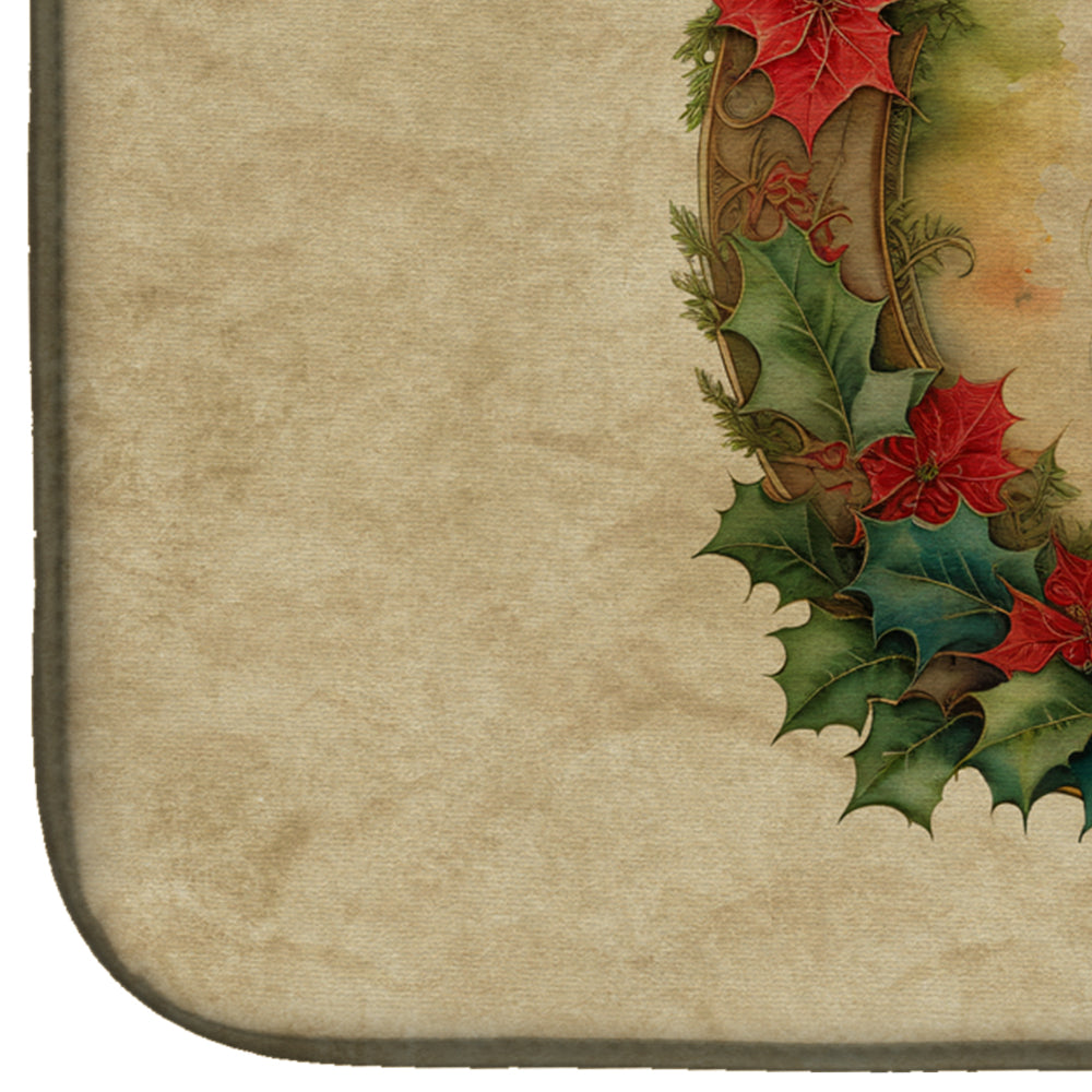 Australian Shepherd Christmas Flowers Dish Drying Mat Absorbent Dish Drying Mat Pad for Kitchen Counter Dish Drainer Mat for Countertop, 14 x 21", Multicolor