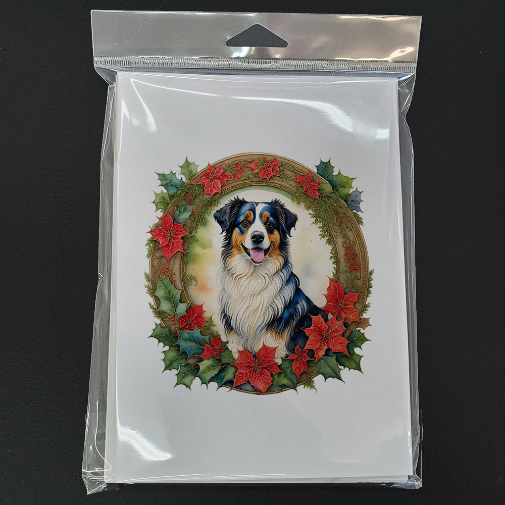 Australian Shepherd Christmas Flowers Greeting Cards Pack of 8 Blank Cards with Envelopes Whimsical A7 Size 5x7