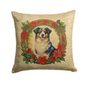 Australian Shepherd Christmas Flowers Decorative Throw Pillow 14x14 Indoor Outdoor Accent Cushion, Fabric Cover with Insert for Sofa, Bed, Porch & Living Room