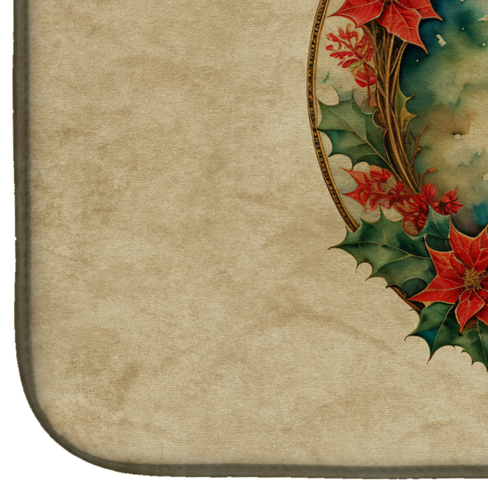 Australian Terrier Christmas Flowers Dish Drying Mat Absorbent Dish Drying Mat Pad for Kitchen Counter Dish Drainer Mat for Countertop, 14 x 21", Multicolor
