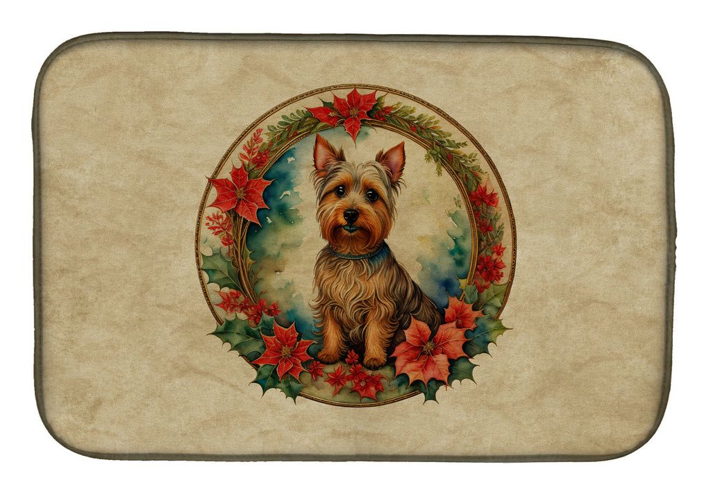 Australian Terrier Christmas Flowers Dish Drying Mat Absorbent Dish Drying Mat Pad for Kitchen Counter Dish Drainer Mat for Countertop, 14 x 21", Multicolor