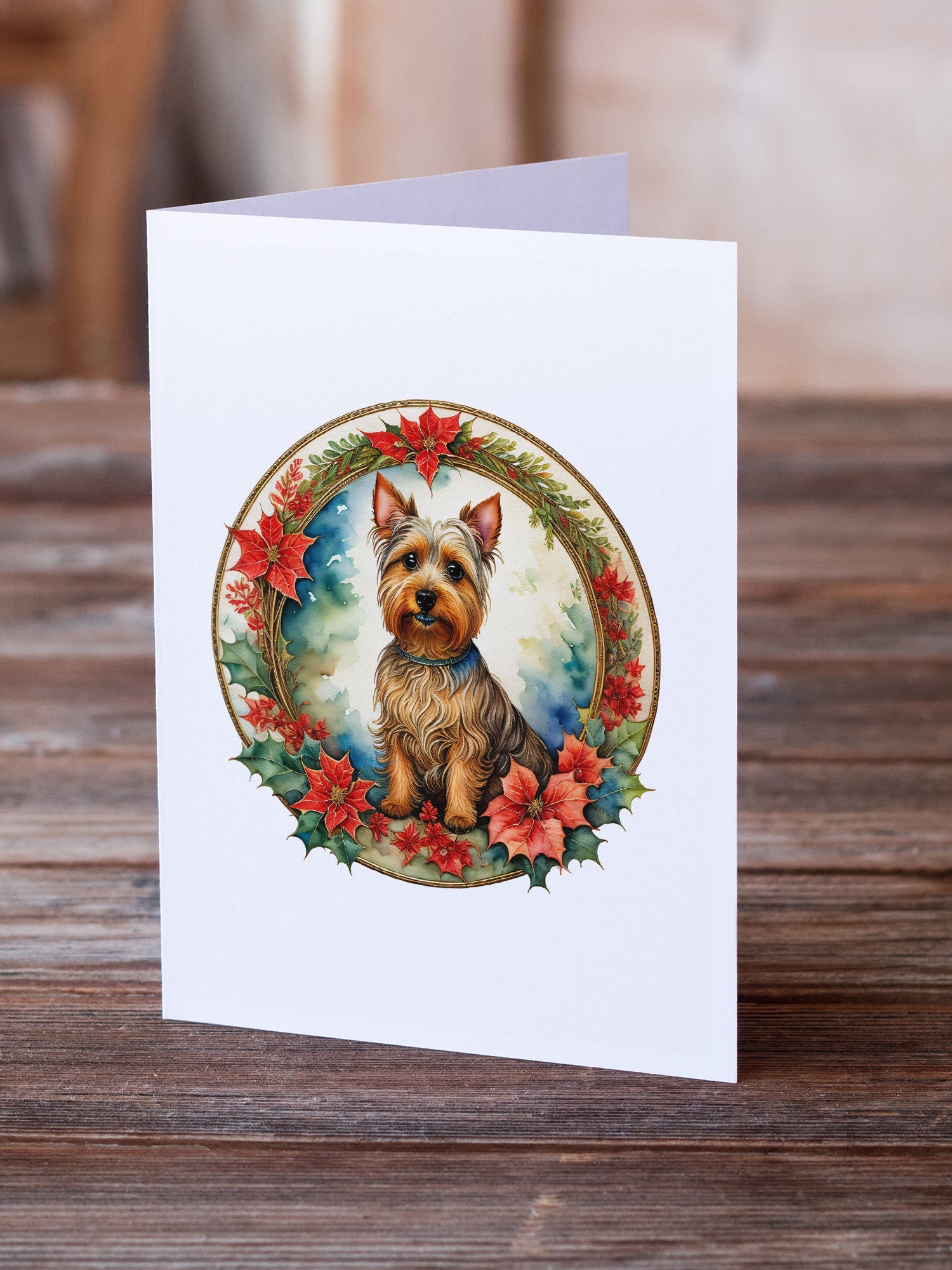 Australian Terrier Christmas Flowers Greeting Cards Pack of 8 Blank Cards with Envelopes Whimsical A7 Size 5x7