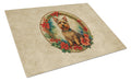 Australian Terrier Christmas Flowers Cutting Board Tempered Glass Kitchen Cutting Surface, Heat Resistant Chopping, Non-Slip Feet, Food Prep & Serving