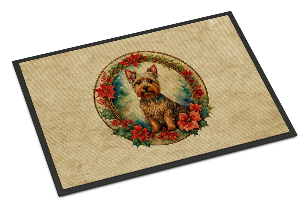 Australian Terrier Christmas Flowers Doormat Indoor Outdoor 18H X 27W Front Door Mat Rugs for Entryway, Non Slip Washable