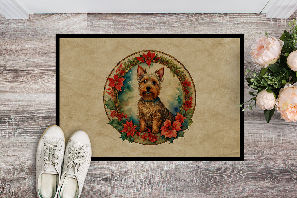 Australian Terrier Christmas Flowers Doormat Indoor Outdoor 18H X 27W Front Door Mat Rugs for Entryway, Non Slip Washable