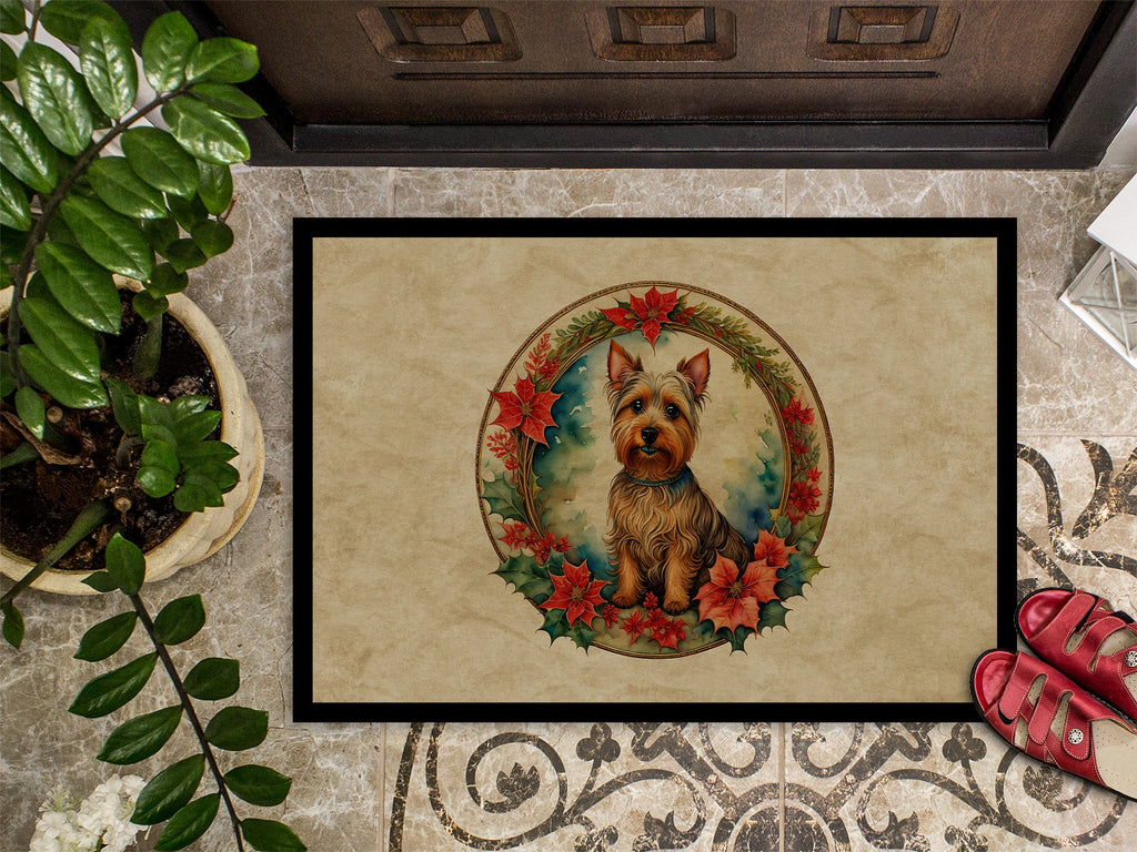 Australian Terrier Christmas Flowers Doormat Indoor Outdoor 18H X 27W Front Door Mat Rugs for Entryway, Non Slip Washable