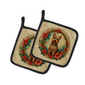 Australian Terrier Christmas Flowers Pot Holder Set of 2 Heat Resistant Quilted Hot Pads 7.5 x 7.5 Inch, Insulated Kitchen Trivets for Cooking & Baking