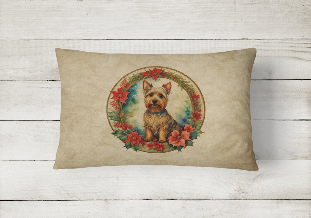 Australian Terrier Christmas Flowers Decorative Throw Pillow 12x16 Indoor Outdoor Accent Cushion, Fabric Cover with Insert for Sofa, Bed, Porch & Living Room