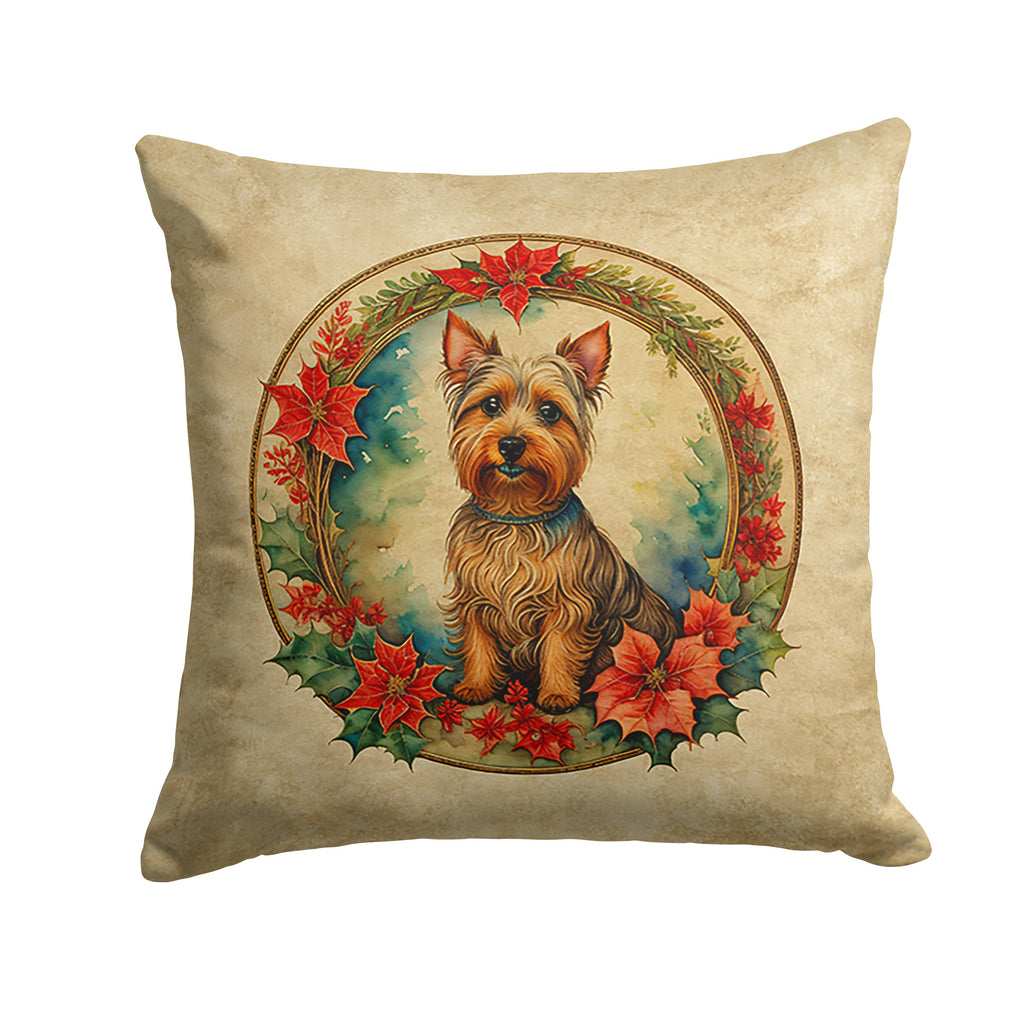 Australian Terrier Christmas Flowers Decorative Throw Pillow 18x18 Indoor Outdoor Accent Cushion, Fabric Cover with Insert for Sofa, Bed, Porch & Living Room