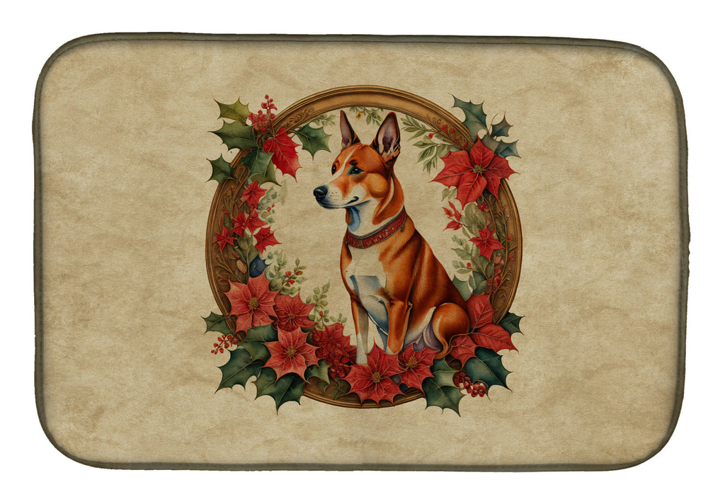 Basenji Christmas Flowers Dish Drying Mat Absorbent Dish Drying Mat Pad for Kitchen Counter Dish Drainer Mat for Countertop, 14 x 21", Multicolor