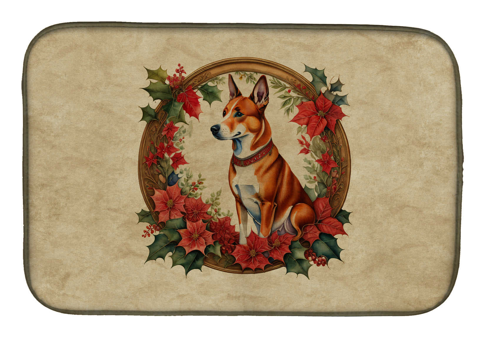 Basenji Christmas Flowers Dish Drying Mat Absorbent Dish Drying Mat Pad for Kitchen Counter Dish Drainer Mat for Countertop, 14 x 21", Multicolor