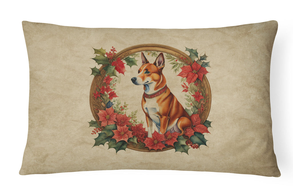 Basenji Christmas Flowers Decorative Throw Pillow 12x16 Indoor Outdoor Accent Cushion, Fabric Cover with Insert for Sofa, Bed, Porch & Living Room