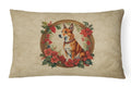 Basenji Christmas Flowers Decorative Throw Pillow 12x16 Indoor Outdoor Accent Cushion, Fabric Cover with Insert for Sofa, Bed, Porch & Living Room