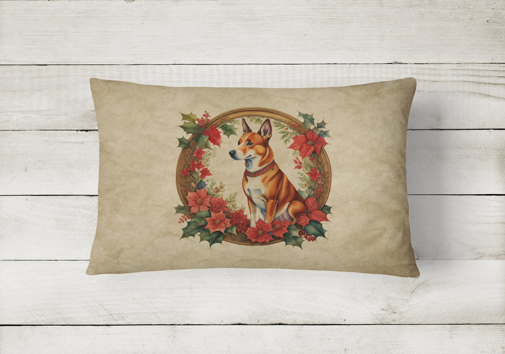 Basenji Christmas Flowers Decorative Throw Pillow 12x16 Indoor Outdoor Accent Cushion, Fabric Cover with Insert for Sofa, Bed, Porch & Living Room