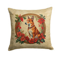Basenji Christmas Flowers Decorative Throw Pillow 14x14 Indoor Outdoor Accent Cushion, Fabric Cover with Insert for Sofa, Bed, Porch & Living Room