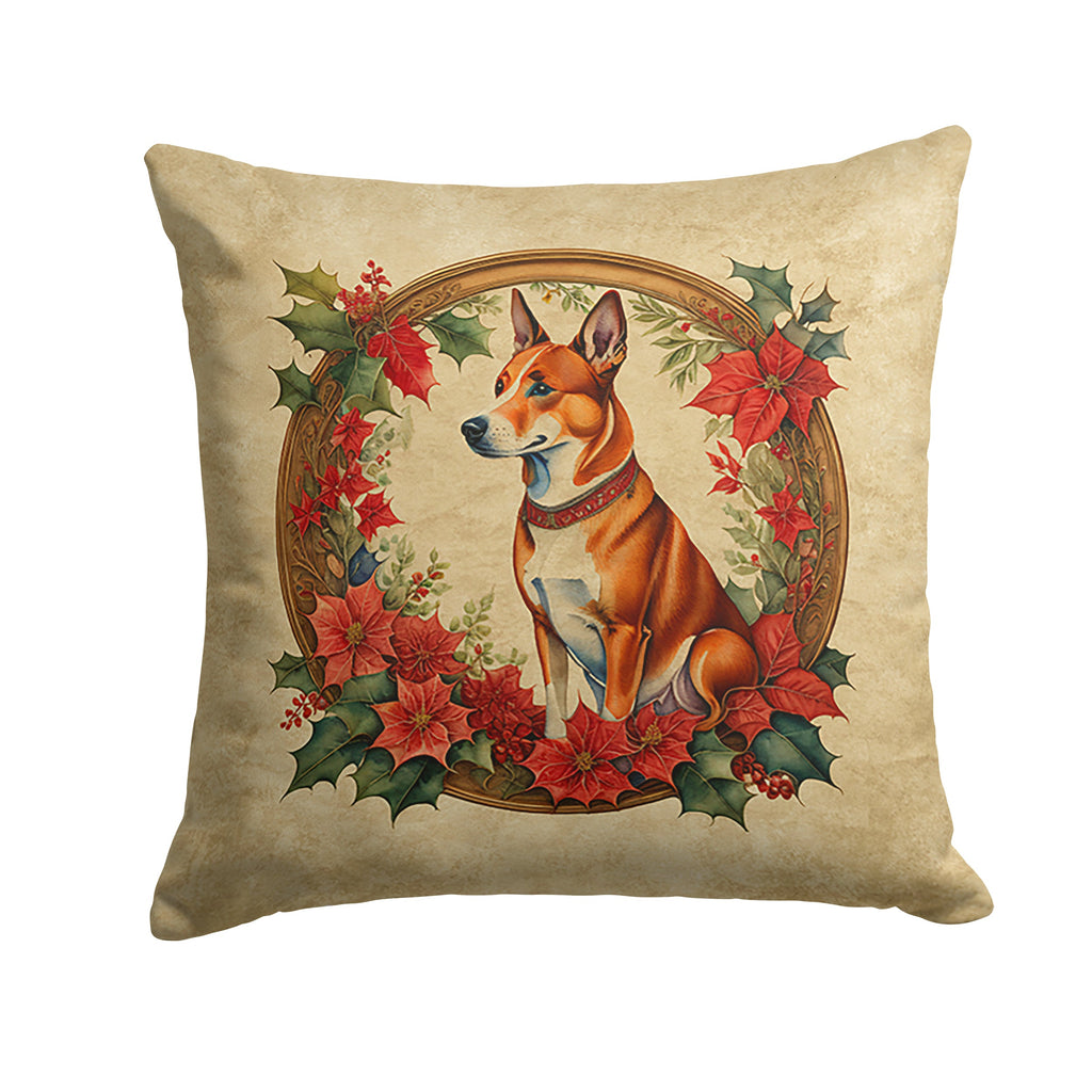 Basenji Christmas Flowers Decorative Throw Pillow 18x18 Indoor Outdoor Accent Cushion, Fabric Cover with Insert for Sofa, Bed, Porch & Living Room