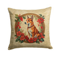 Basenji Christmas Flowers Decorative Throw Pillow 18x18 Indoor Outdoor Accent Cushion, Fabric Cover with Insert for Sofa, Bed, Porch & Living Room