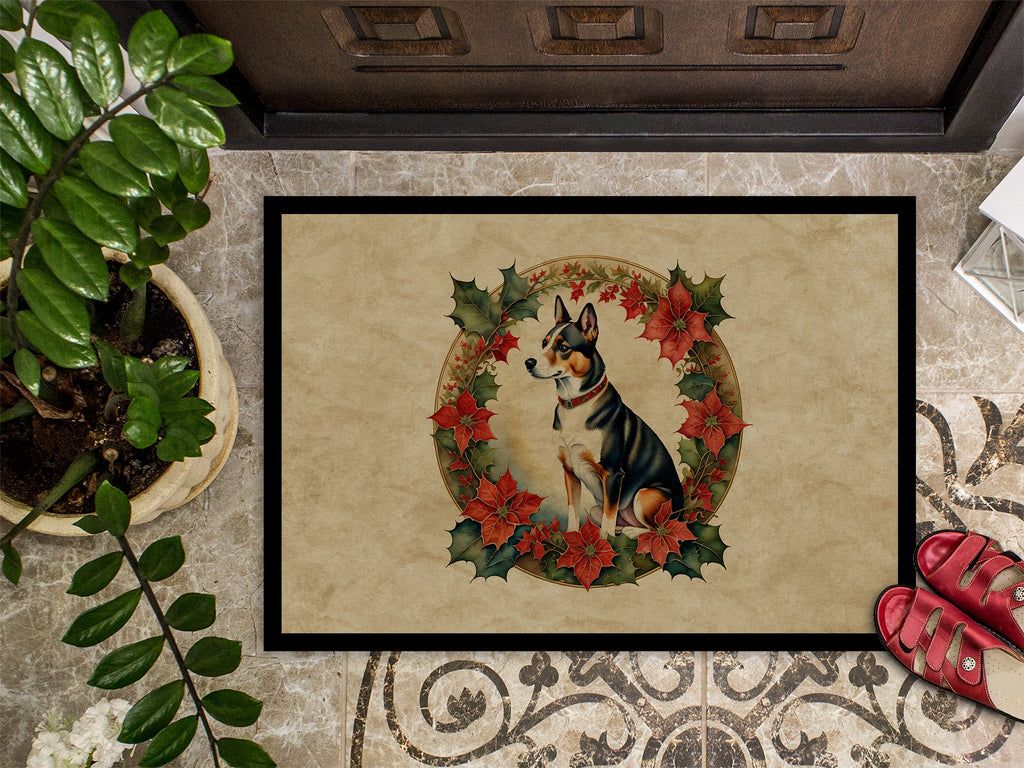 Basenji Christmas Flowers Doormat Indoor Outdoor 24H X 36W Front Door Mat Rugs for Entryway, Non Slip Washable Low Pile,