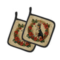 Basenji Christmas Flowers Pot Holder Set of 2 Heat Resistant Quilted Hot Pads 7.5 x 7.5 Inch, Insulated Kitchen Trivets for Cooking & Baking