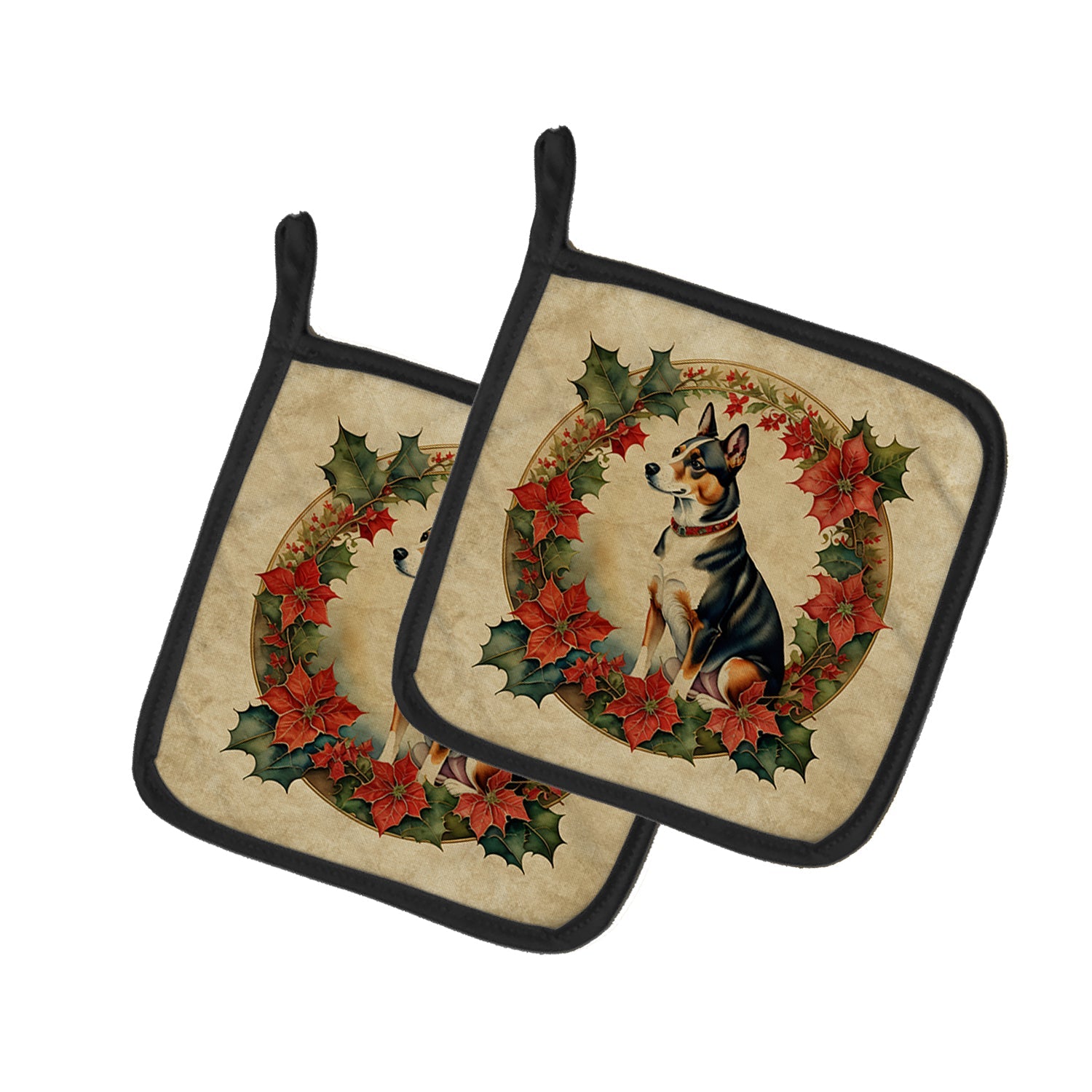 Basenji Christmas Flowers Pot Holder Set of 2 Heat Resistant Quilted Hot Pads 7.5 x 7.5 Inch, Insulated Kitchen Trivets for Cooking & Baking