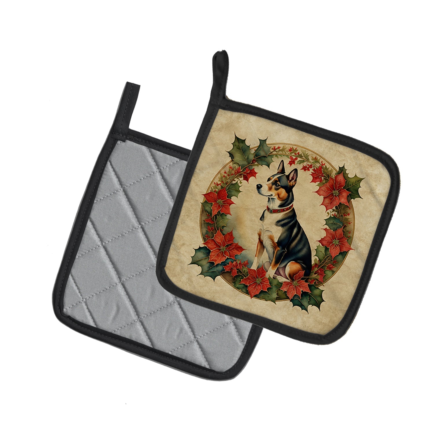 Basenji Christmas Flowers Pot Holder Set of 2 Heat Resistant Quilted Hot Pads 7.5 x 7.5 Inch, Insulated Kitchen Trivets for Cooking & Baking