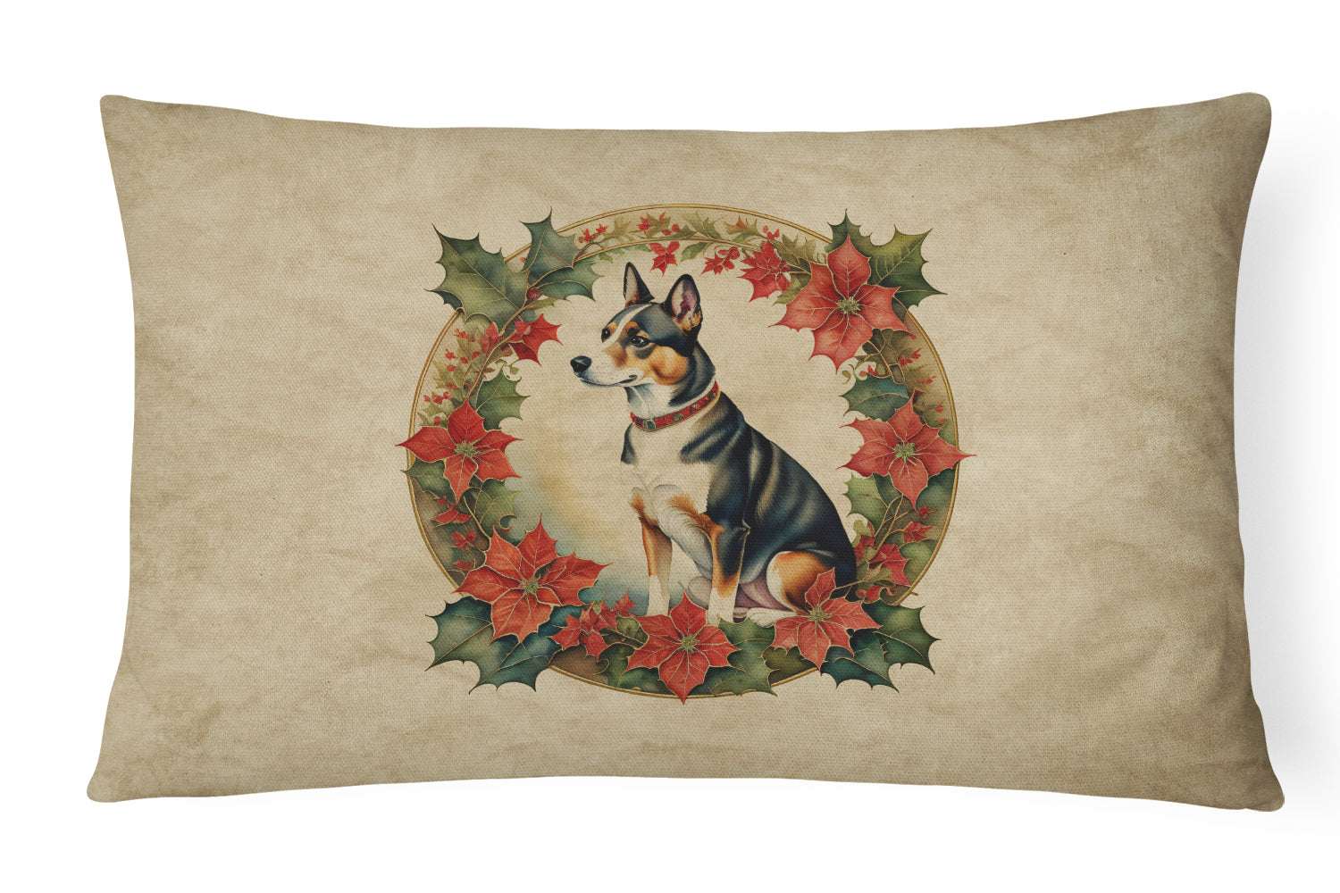 Basenji Christmas Flowers Decorative Throw Pillow 12x16 Indoor Outdoor Accent Cushion, Fabric Cover with Insert for Sofa, Bed, Porch & Living Room