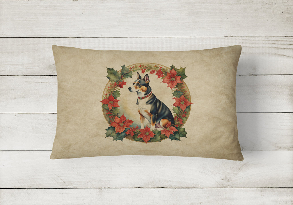 Basenji Christmas Flowers Decorative Throw Pillow 12x16 Indoor Outdoor Accent Cushion, Fabric Cover with Insert for Sofa, Bed, Porch & Living Room