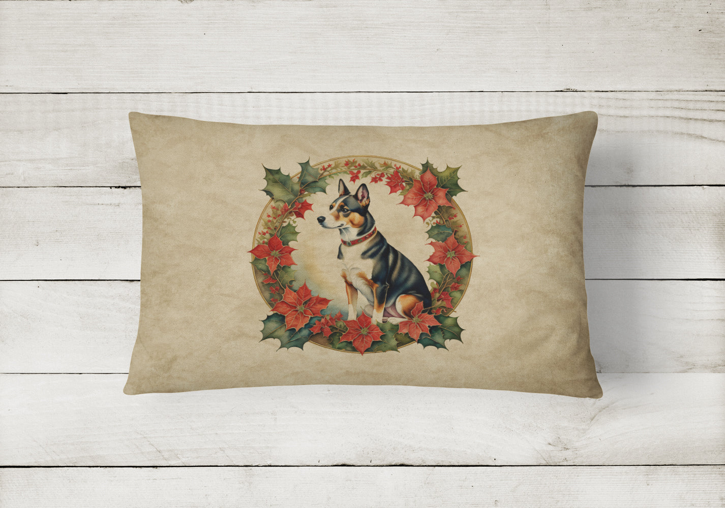 Basenji Christmas Flowers Decorative Throw Pillow 12x16 Indoor Outdoor Accent Cushion, Fabric Cover with Insert for Sofa, Bed, Porch & Living Room