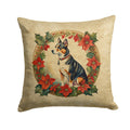 Basenji Christmas Flowers Decorative Throw Pillow 14x14 Indoor Outdoor Accent Cushion, Fabric Cover with Insert for Sofa, Bed, Porch & Living Room