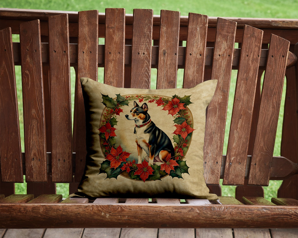 Basenji Christmas Flowers Decorative Throw Pillow 14x14 Indoor Outdoor Accent Cushion, Fabric Cover with Insert for Sofa, Bed, Porch & Living Room
