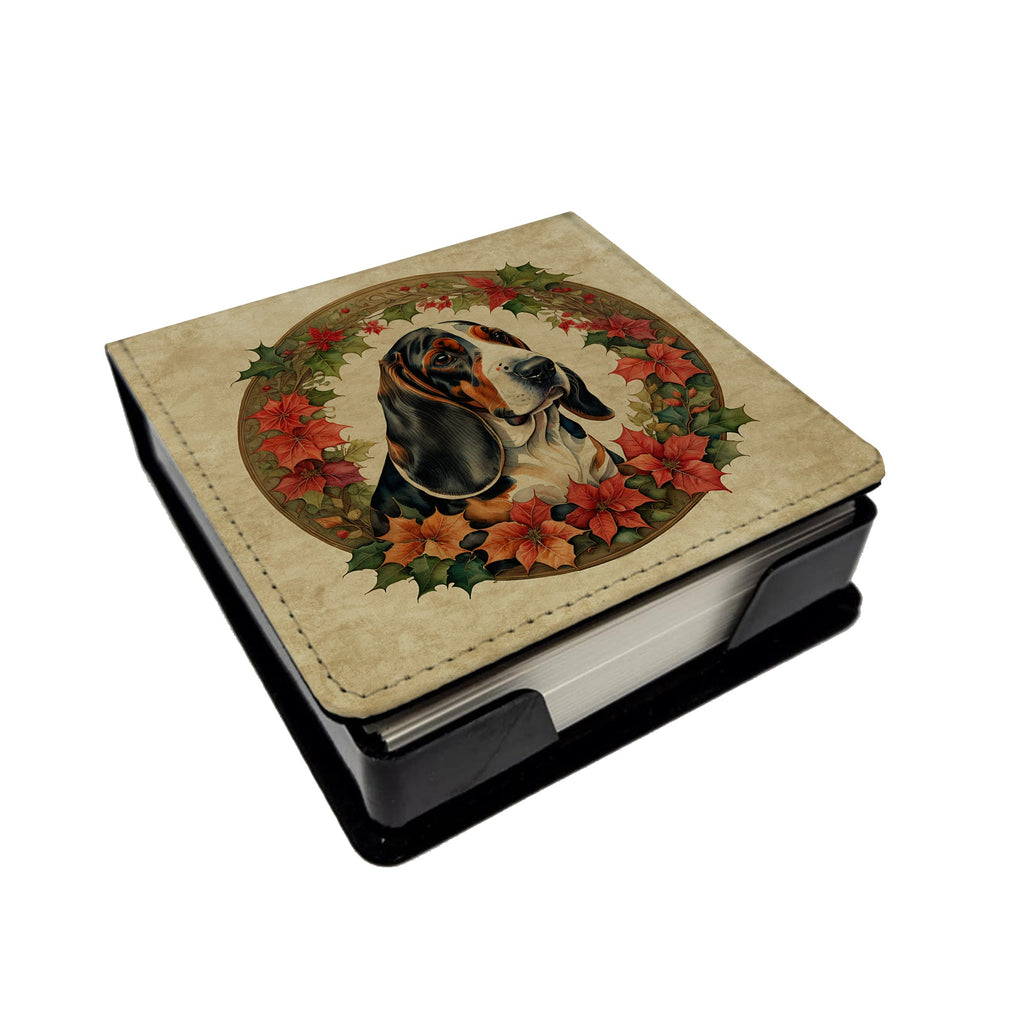 Basset Hound Christmas Flowers PU Leather Note Paper Holder with Artist-Designed Cover, Desk Accessory, Office Gift