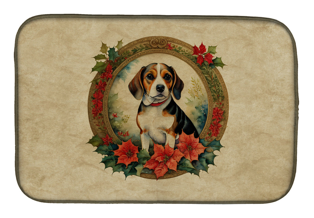 Beagle Christmas Flowers Dish Drying Mat Absorbent Dish Drying Mat Pad for Kitchen Counter Dish Drainer Mat for Countertop, 14 x 21", Multicolor
