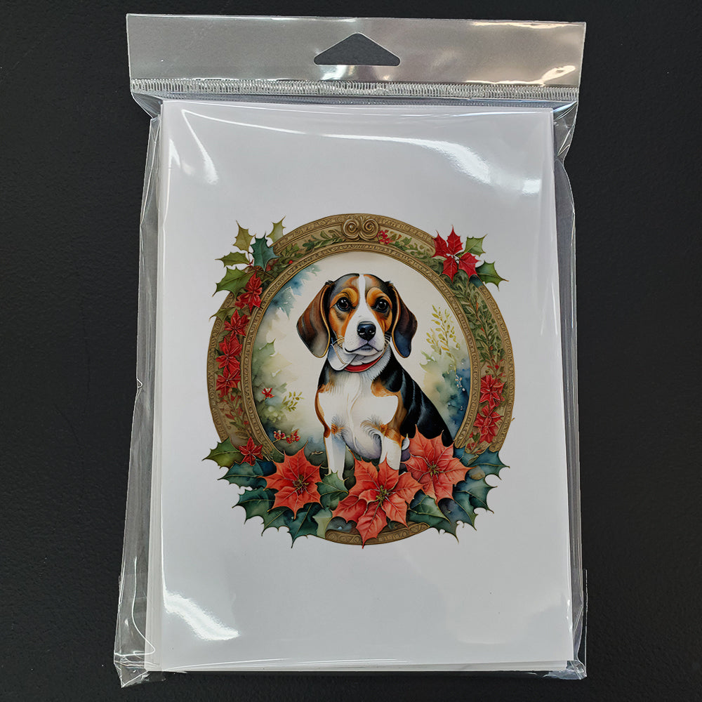 Beagle Christmas Flowers Greeting Cards Pack of 8 Blank Cards with Envelopes Whimsical A7 Size 5x7