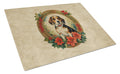Beagle Christmas Flowers Cutting Board Tempered Glass Kitchen Cutting Surface, Heat Resistant Chopping, Non-Slip Feet, Food Prep & Serving